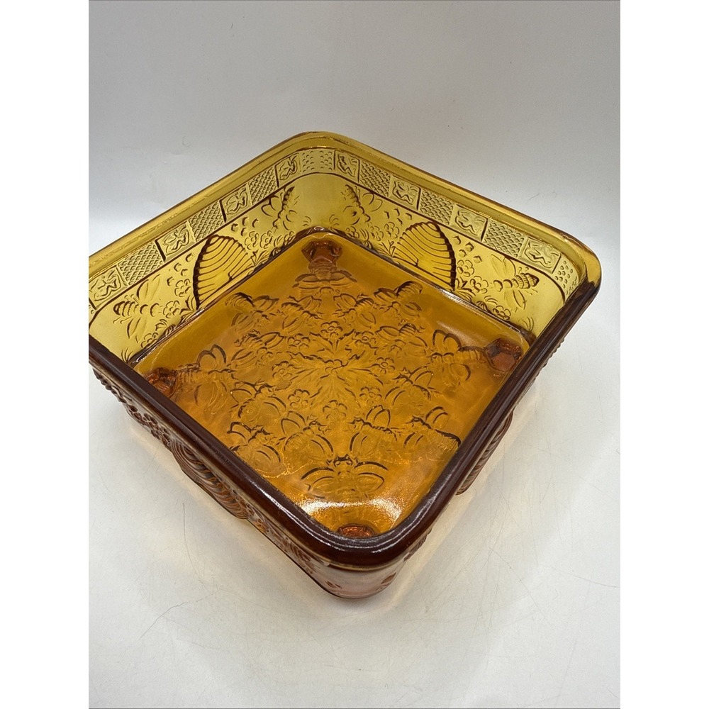 Vtg Tiara Indiana Glass Amber Bee Box Bottom Only Replacement 2.5" x 5.5" Dish - Picture 6 of 11